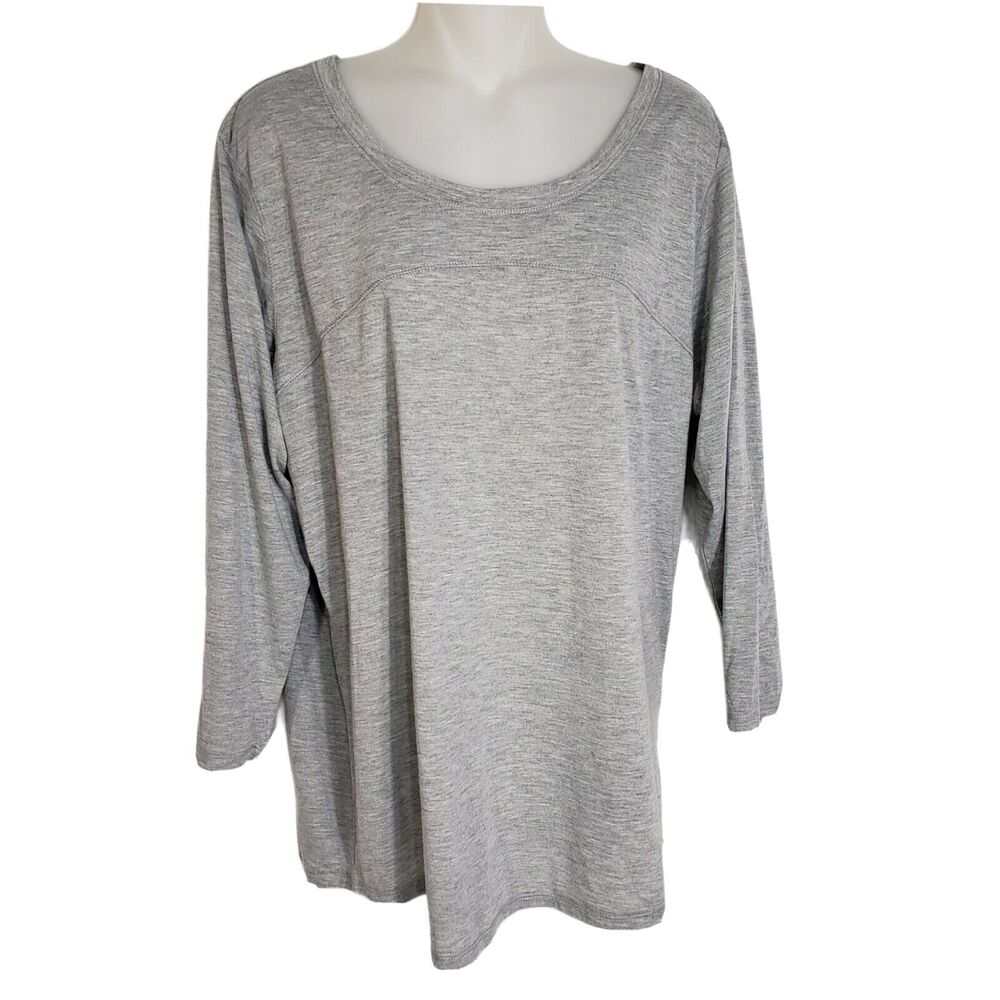 RBX Womens Top T Shirt Sz 1X Gray 3/4 Sleeves Athletic Round Neck Strappy U Back